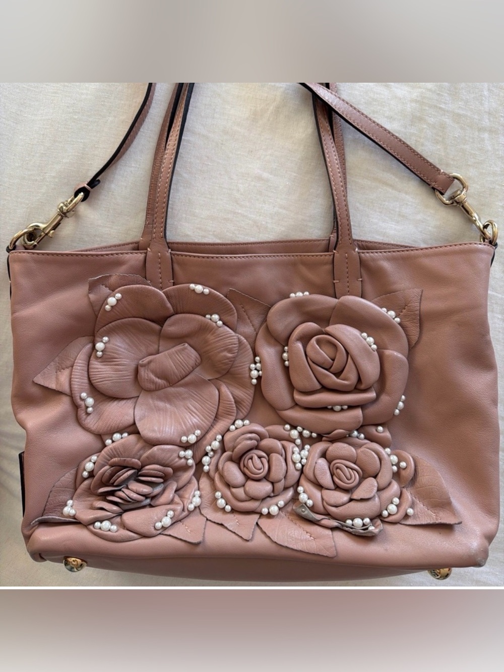 Valentino Garavani Pink floral appliqué Floral Tote Euc - Picture 4 of 9